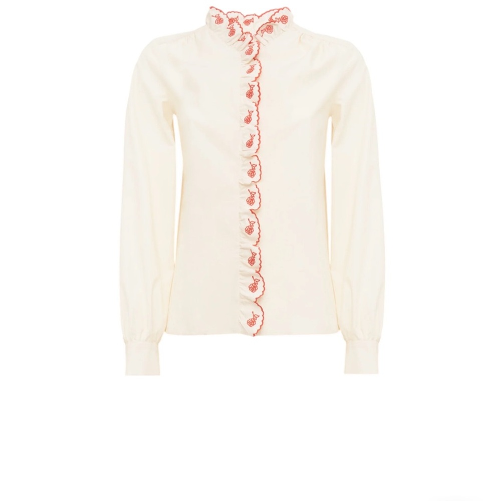 Loretta Capone Cream Blouse with Red Embroidery NWT
